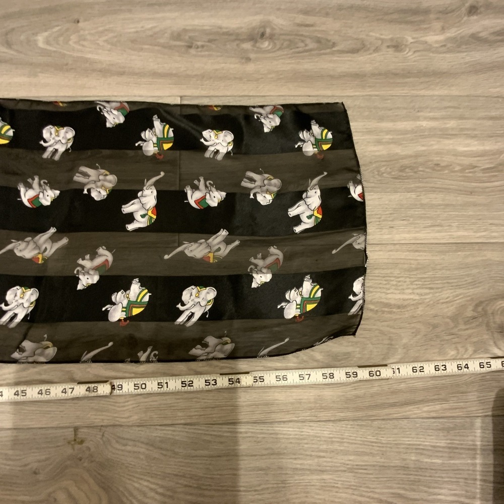 Women Rectangle Scarf Black Satin Polyester Elephant Animal Print 60 x 15 in - Picture 3 of 5